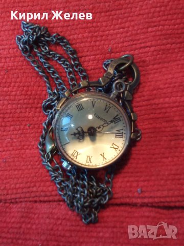 КРАСИВ МЕСИНГОВ ВИНТИДЖ КВАРЦОВ ЧАСОВНИК - МЕДАЛЬОН БЕЛ - ЕПОК СТИЛ с ВЕРИЖКА 14778 