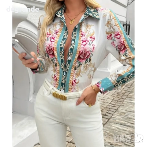 Дамска риза с цветна щампа, снимка 5 - Ризи - 51557373