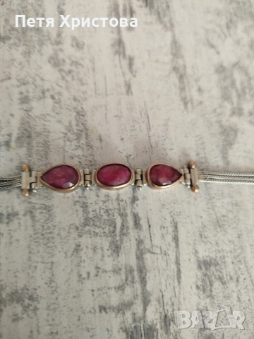 Сребърна гривна с рубини, снимка 2 - Гривни - 51633220