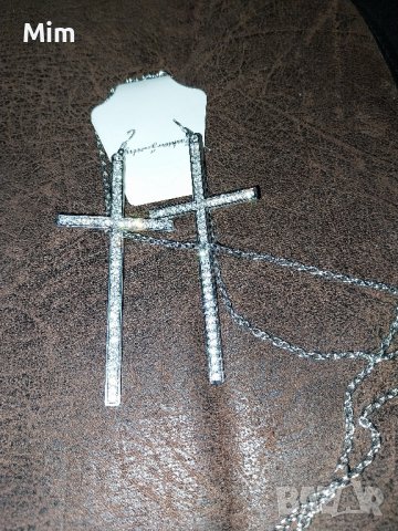  К-т Синджир и обеци с кръст с камъни, снимка 6 - Колиета, медальони, синджири - 41974917