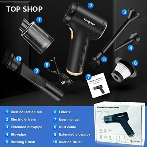 Нов Мини Ръчен Вакуум 6000PA - Безжичен, с HEPA Филтър, За Всеки Дом, снимка 6 - Друга електроника - 49426073