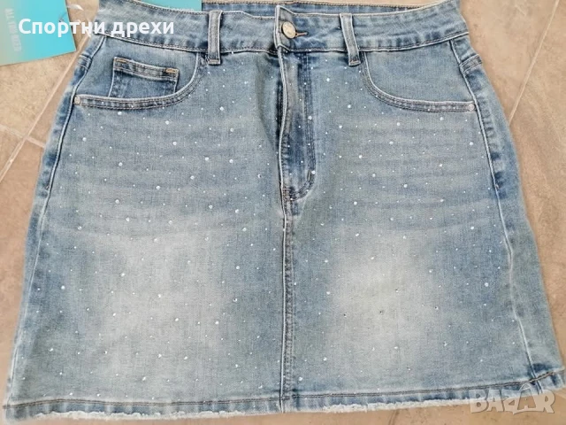 мега яка дънкова пола с камъчета тип пола-панталон.Стои уникално,с кристалчета, снимка 1