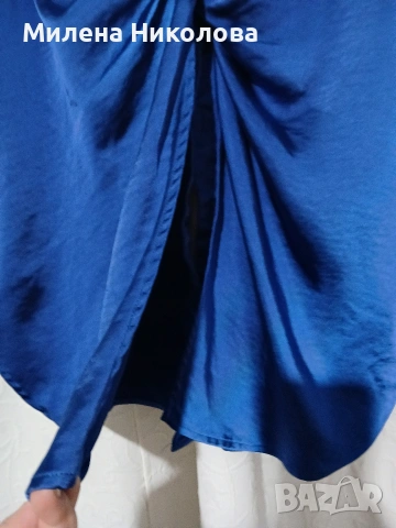 Кралско синя сатенирана риза Л, снимка 5 - Ризи - 53224338
