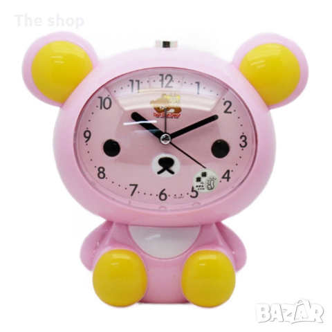 Детски настолен часовник със светлина и функция за будилник с батерии Мече (001) - 4 цвята, снимка 2 - Детски - 44779898