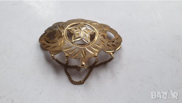 Сребърна брошка с частична позлата, снимка 3 - Антикварни и старинни предмети - 44374036