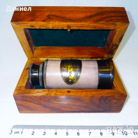 Бронзов ретро далекоглед в дървена кутия – стил „пиратски“, снимка 4 - Други - 52028999