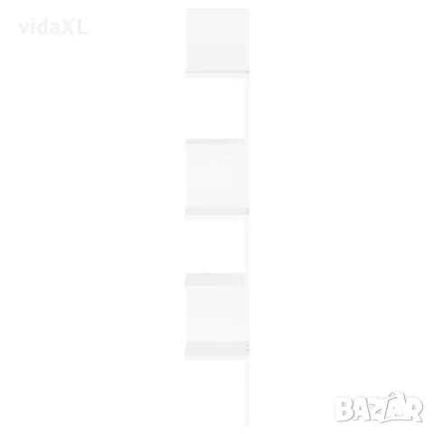 vidaXL Стенен ъглов рафт, бял, 20x20x127,5 см, инженерно дърво, снимка 6 - Ракли - 56147783