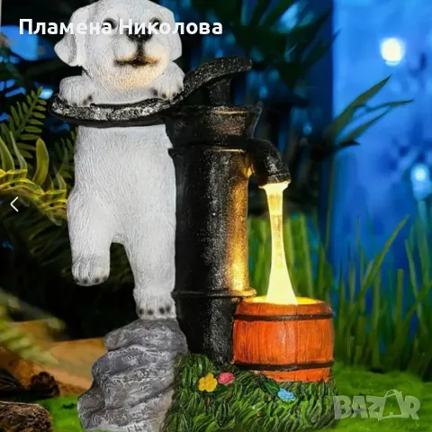 Соларна градинска LED лампа кученце с декоративен фонтан – IP44, автоматично осветяване, снимка 3 - Градински мебели, декорация  - 56078518