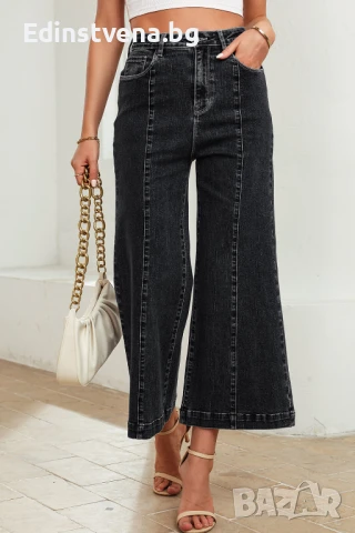 Дамски дънки в черно със свободни крачоли, снимка 1