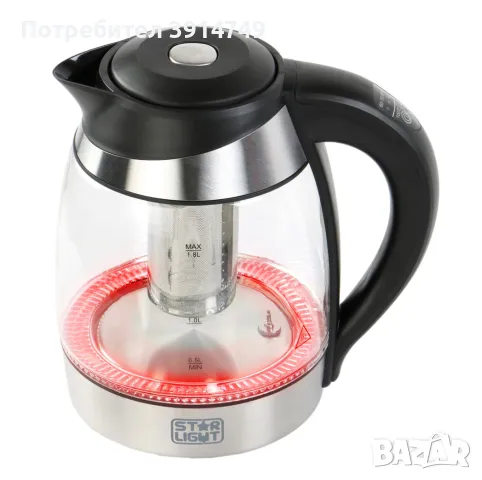 Електрическа кана, 2200W, 1.8л, температурен контрол, LED термо индикатор, стъкло / инокс, *НОВА*, снимка 3 - Кани - 47539992