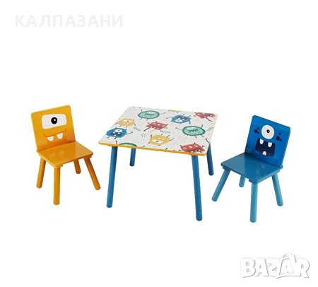 Детска Дървена Маса с 2 Столчета, Комплект - за Учене, Игра, Рисуване ...