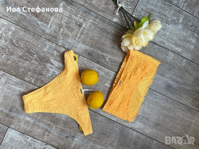 Нов патешко жълто бански костюм сет две части комплект М рипс рипсен , снимка 6 - Бански костюми - 41325719