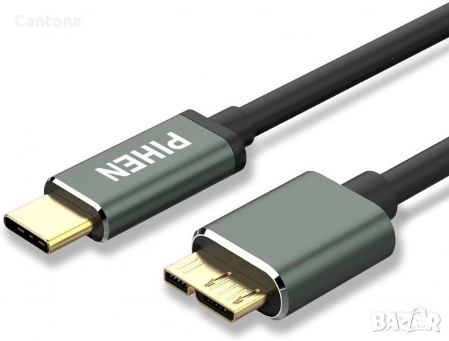 PIHEN USB C към USB 3.0 кабел за данни и зареждане, алуминиеви глави, позлатени конектори - 200 см, снимка 1 - USB кабели - 40122420