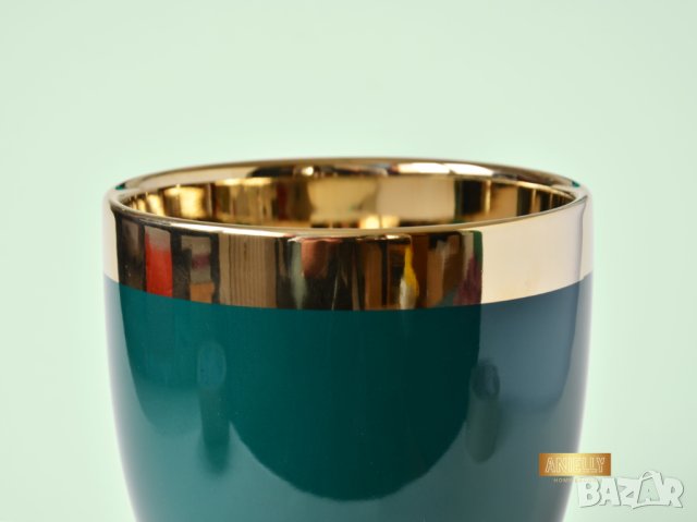 Саксия в тюркоазен цвят със златен кант / Подарък за любител на цветя / Тюркоазен цвят саксия, снимка 8 - Саксии и кашпи - 40513250