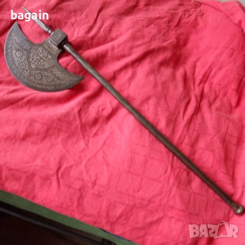 Дервишка бойна брадва със сребърна инкрустация., снимка 3 - Антикварни и старинни предмети - 52652443