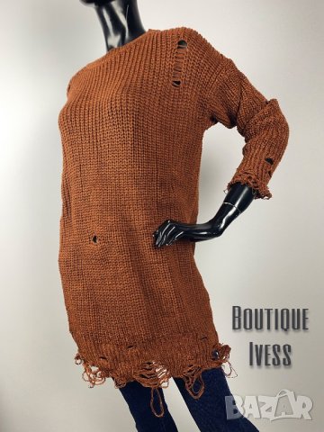 Дамски дълъг накъсан пуловер / туника 4цвята , снимка 3 - Туники - 38669469