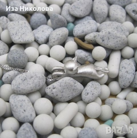 Сребърно колие котка, снимка 3 - Колиета, медальони, синджири - 41637312