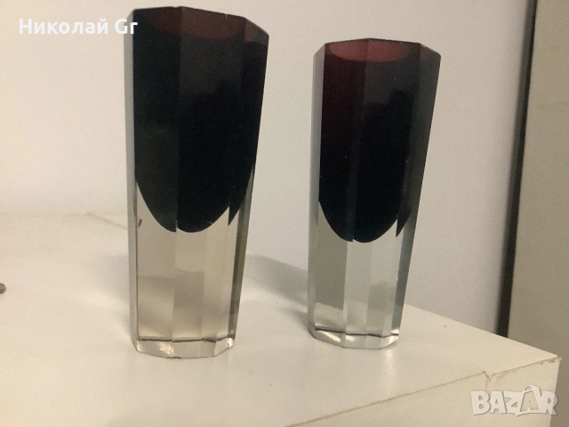 Стекове  кристал  комбинирани стил Арт Нуво 1930 години височина 9 см цена за 2 броя