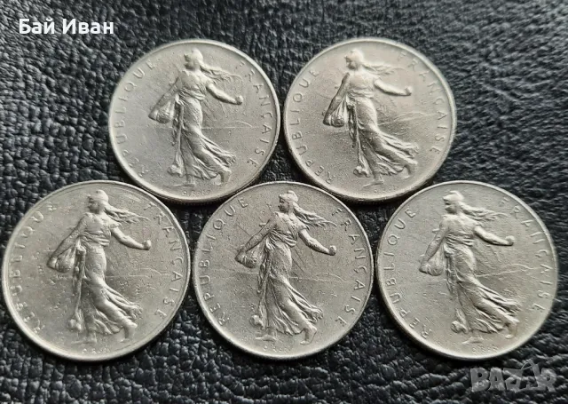 Лот монети 1 франк различни години-Франция /6/ -прекрасни !, снимка 6 - Нумизматика и бонистика - 49657129