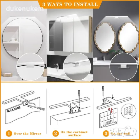 НОВА! LED лампа за огледало, 5W, 30 см, неръждаема стомана, снимка 3 - Лед осветление - 49385028