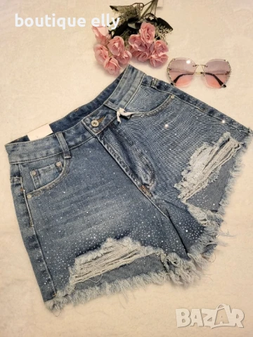 дънкови къси панталони с камъчета отпред, снимка 3 - Къси панталони и бермуди - 51153275