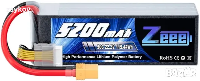 Zeee 6S Lipo батерия 5200mAh 22.2V 50C с щепсел XT90 Съвместима за RC самолет RC Quadcopter
