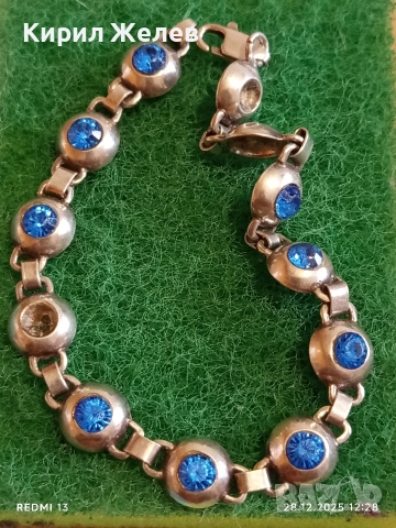 Сребърна тенис гривна инкрустирана с сини камъни майсторска изработка 51813, снимка 5 - Гривни - 52918634