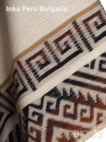  Автентичнo еквадорско унисекс пончо Мапуче, 100% вълна, бяло, снимка 8 - Блузи с дълъг ръкав и пуловери - 40189615