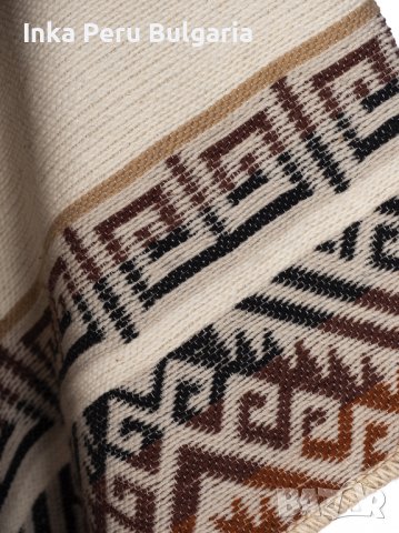  Автентичнo еквадорско унисекс пончо Мапуче, 100% вълна, бяло, снимка 8 - Блузи с дълъг ръкав и пуловери - 40189615