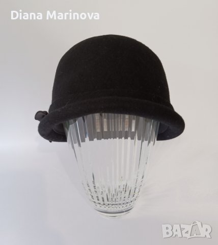 Елегантна дамска черна зимна шапка, ретро стил, 100% вълна, федора, снимка 8 - Шапки - 39551365