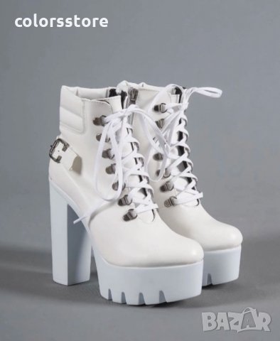 Боти на ток - бяла кожа с бяло ходило - BT14