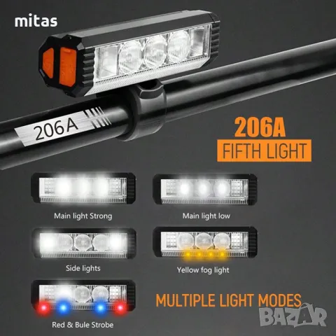 Ултра ярка LED светлина за велосипед, Многоцветна, 1200lum/2500mAh USB, снимка 6 - Аксесоари за велосипеди - 49161325