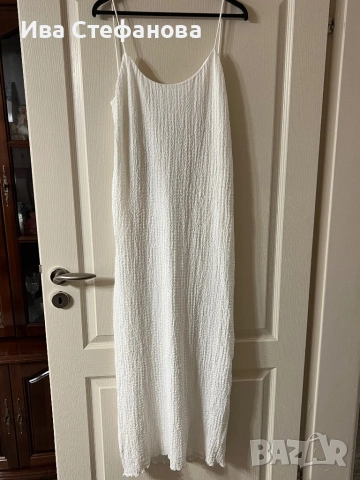 Нова дълга миди дължина елегантна  бяла еластична структурна рокля за всеки повод 