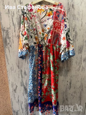 Дълга нова памук памучна елегантна ежедневна рокля тип кимоно широк ръкав флорален принт цветя , снимка 14 - Рокли - 41659723