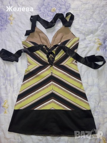 Дамска къса рокля в зелено и черно, гол гръб, кръстосани презрамки, XS, снимка 3 - Рокли - 41100421