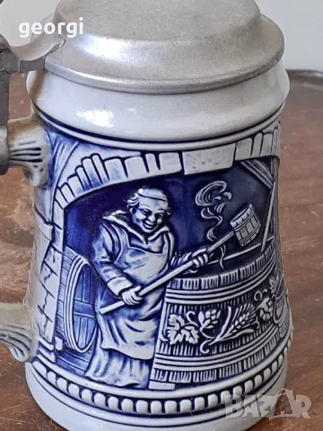 немска керамична халба с калаен похлупак   19/2, снимка 3 - Колекции - 49096249
