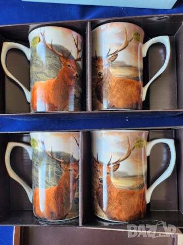 порцеланови чаши The Leonardo collеction - за чай, кафе, Англия, рисунка на елен, 2+2 бр, подаръчен 