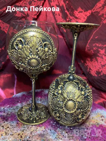 Чаши за вино ръчна изработка - 2 броя, снимка 2 - Сервизи - 47658171