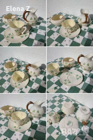 Комплект ръчно рисувани съдове Belleek Ирландия - 2, снимка 2 - Антикварни и старинни предмети - 53656456