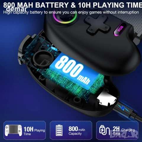 Безжичен мобилен геймпад HASACOOL за iPhone/Android с джойстик с ефект на Хол, RGB, снимка 6 - Друга електроника - 50582563