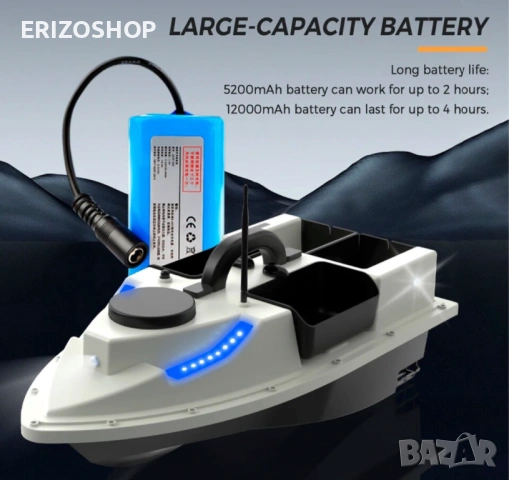 Лодка за захранка D 19 с батерия 12000 mah!Пълен комплект!, снимка 7 - Стръв и захранки - 53429199