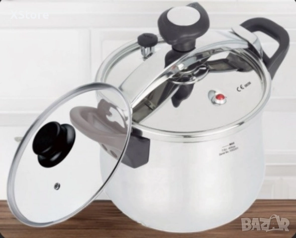 Тенджера под налягане Rosberg, 5л/7л/9л, Индукция, Неръждаема стомана, Стъклен и метален капак, снимка 5 - Съдове за готвене - 52507721