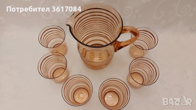 Арт Деко антикварен сервиз (пълен комплект) с много позлата и цветно стъкло , снимка 2 - Антикварни и старинни предмети - 39438029