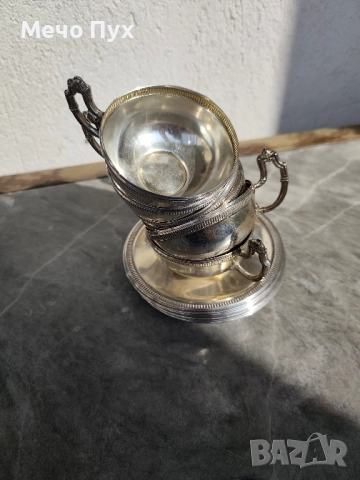 Сребърен сервиз за кафе - 6 чашки и 6 чинийки , снимка 10 - Антикварни и старинни предмети - 52104554