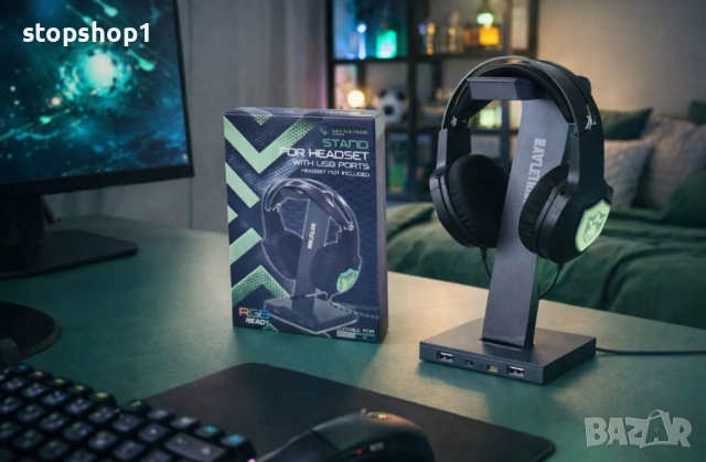  ОСВЕТЯВАЩА СТОЙКА ЗА СЛУШАЛКИ 3x USB Battletron