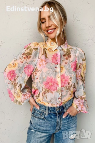 Дамска риза с дълъг ръкав и флорален принт | Разпродажба! Последен размер M!