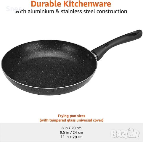 Алуминиев комплект индукционни тигани с незалепващо покритие от 4 части с универсален капак  , снимка 2 - Съдове за готвене - 41062876