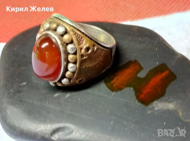 Старинен ОСМАНСКИ СРЕБЪРЕН ПРЪСТЕН СРЕБРО ВИСОКА ПРОБА с ШЛИФОВАН КАРНЕОЛ и МЕДЕН ОБКОВ 29148, снимка 5 - Антикварни и старинни предмети - 49344899