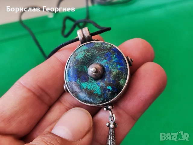 Стар сребърен медальон 925 с тюркоаз, снимка 7 - Колиета, медальони, синджири - 50816513