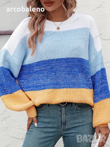 Дамски моден пуловер с цветни блокове, 3цвята - 023, снимка 18 - Блузи с дълъг ръкав и пуловери - 42305738